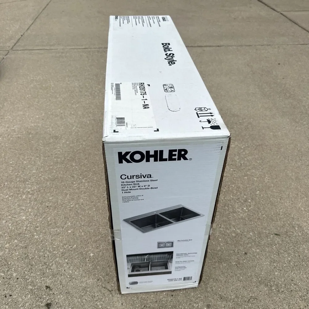 KOHLER Cursiva Stainless 33 in. Double Bowl Drop-in or Undermount Kitchen Sink